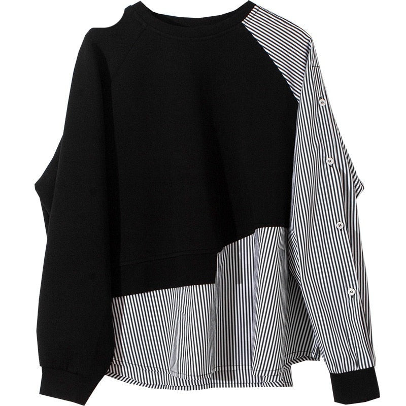 Streetwear Temperament Sweater O Neck Patchwork Pullover Fashion Women Hoodies