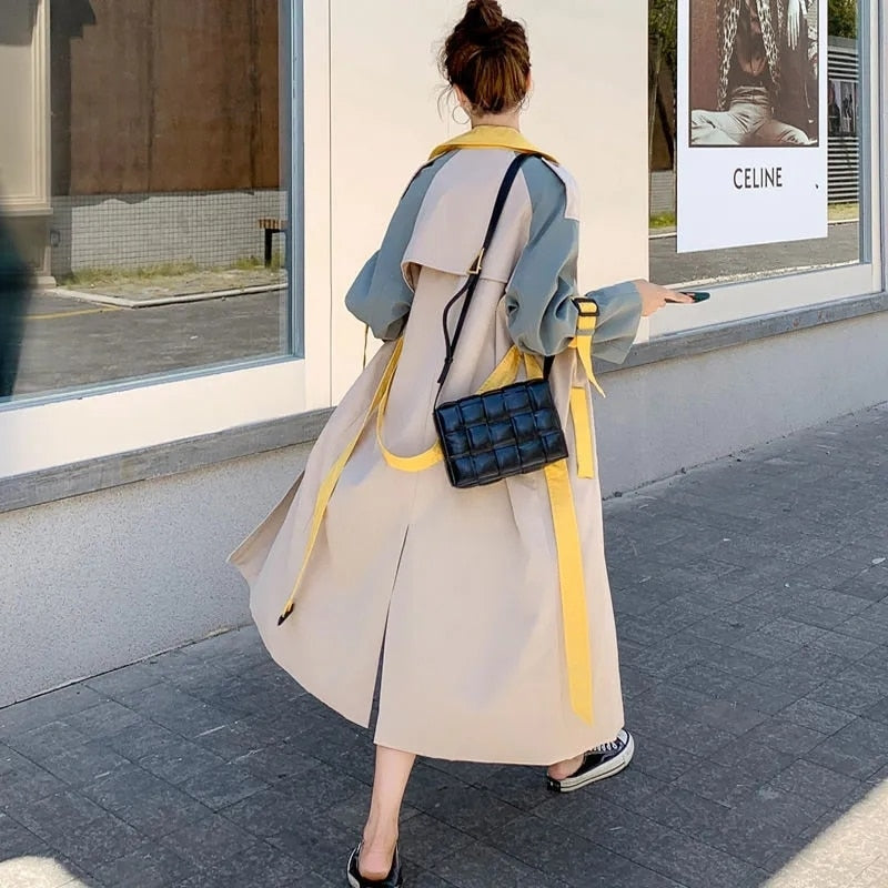 Viviana Patchwork Color Women Mid-length Trench
