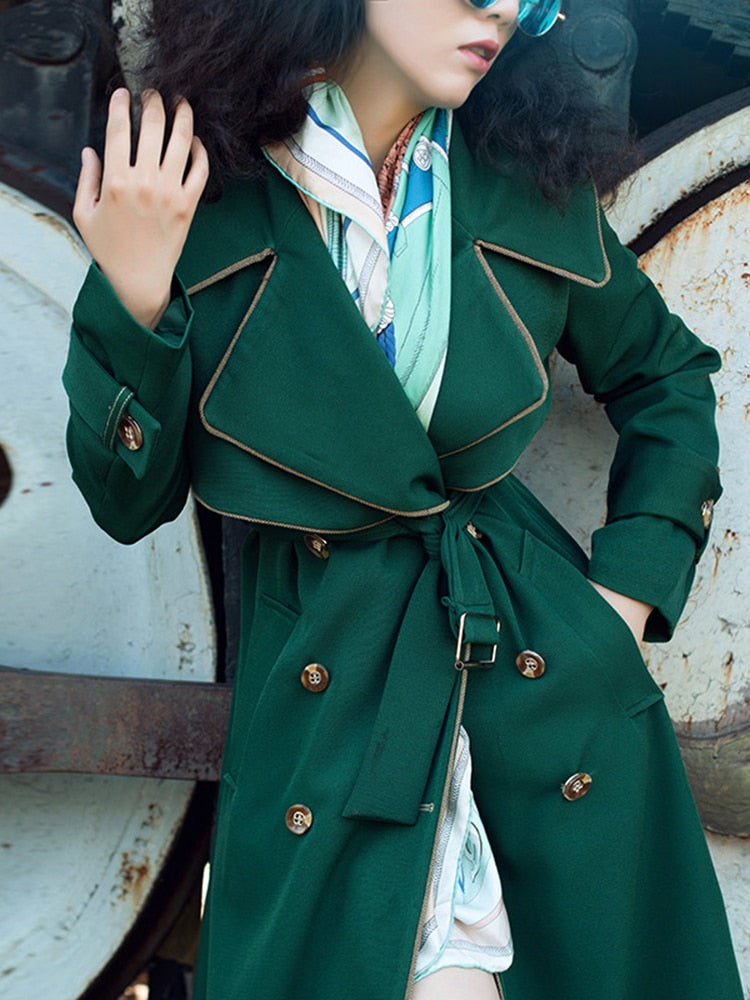 Lia Mid-length Green Trench Coat