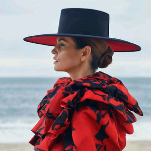 Amelia Wide Brim Splice Two Tone Wool Fedora