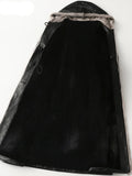 Long Warm Thick Black Leather Coat Women