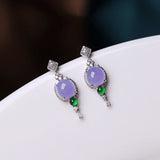 Purple Chalcedony Round Drop Earrings