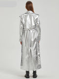 Long Gold Shiny Patent Pu Leather Trench Coat