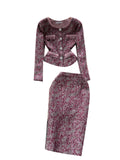 High-end Round Neck Sequined Embellished Jacket and Slim-fitting Skirt