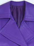 Elegant Purple Colored Faux Leather Trench Coat