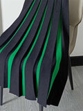 High Waist Color Block Knitted Pleated Skirt