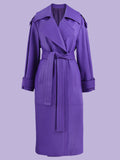 Elegant Purple Colored Faux Leather Trench Coat