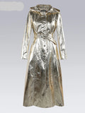 Chic Silver/ Gold Shiny Patent Faux Leather Coat