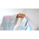 Iridescent 2PCS White Blazer Shorts Suit