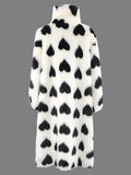 Heart-Shaped Print Faux Fur Coat