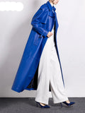 Long Luxury Elegant Blue Soft Leather Trench Coat