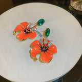 Sidonie Orange Enamel Flowers Drop Earrings