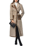 Tweed Coat w/Leather Splice Belt Windbreaker Lapel