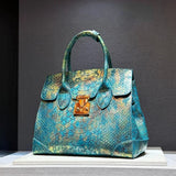 Leather Snake Print Large Capacity Handbag