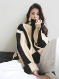 Oversized Loose Knitted Colorblock Striped  Sweater