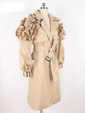 Runway Ruffled Khaki Long Trench Coat