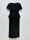 Black Tweed Semi Peplum Bodice Long Dress