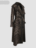 Long Oversized Leopard Print Trench Coat