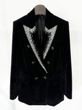 Double Breasted Stunning Beaded Velvet Blazer