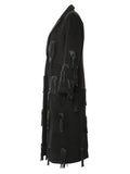 Black Leather Tassels long Trench New Lapel