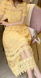 Yellow Short Sleeve Crochet Embroidered Dress