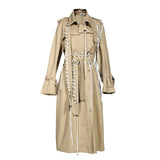 Bandage Drawstring Khaki Trench Coat