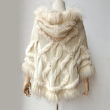 Knitted Poncho With Raccoon Fur Trim