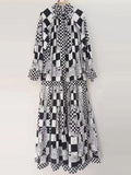 Printed Single-breasted long-sleeved loose dress