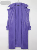 Long Purple Faux Leather Trench Coat