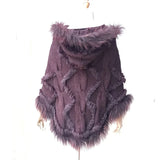 Knitted Poncho With Raccoon Fur Trim