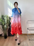Agathe Turtleneck Color Block Fold Long Dress