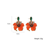 Sidonie Orange Enamel Flowers Drop Earrings