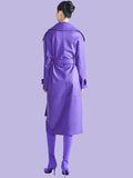 Elegant Purple Colored Faux Leather Trench Coat