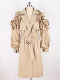 Runway Ruffled Khaki Long Trench Coat