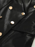 Long Black Faux Leather Trench Coat