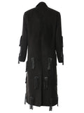 Black Leather Tassels long Trench New Lapel