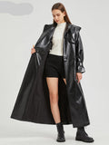 Long Gold Shiny Patent Pu Leather Trench Coat