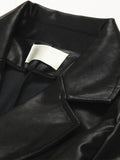 Long Black Faux Leather Trench Coat