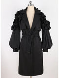 Runway Ruffled Khaki Long Trench Coat