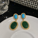 Inlaid Lapis Lazuli Oval Earrings