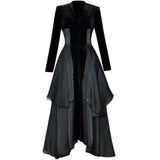 Velvet V-neck Long-Sleeved Flounced Edge High Waist Dress