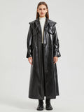 Long Gold Shiny Patent Pu Leather Trench Coat