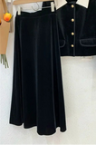 Velvet 2 Piece Set Doll Neck Jacket / Skirt