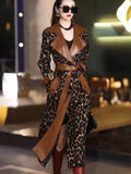 Leopard Print Faux Trim Trench Coat