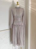 French Design Diamond Spliced Pleated Silk High Waist Dress