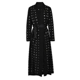 Black Hollow Out Belted Long Trench