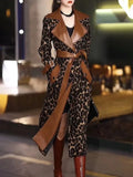 Leopard Print Faux Trim Trench Coat