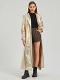 Long Gold Shiny Patent Pu Leather Trench Coat