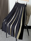 High Waist Color Block Knitted Pleated Skirt