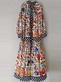 Printed Single-breasted long-sleeved loose dress